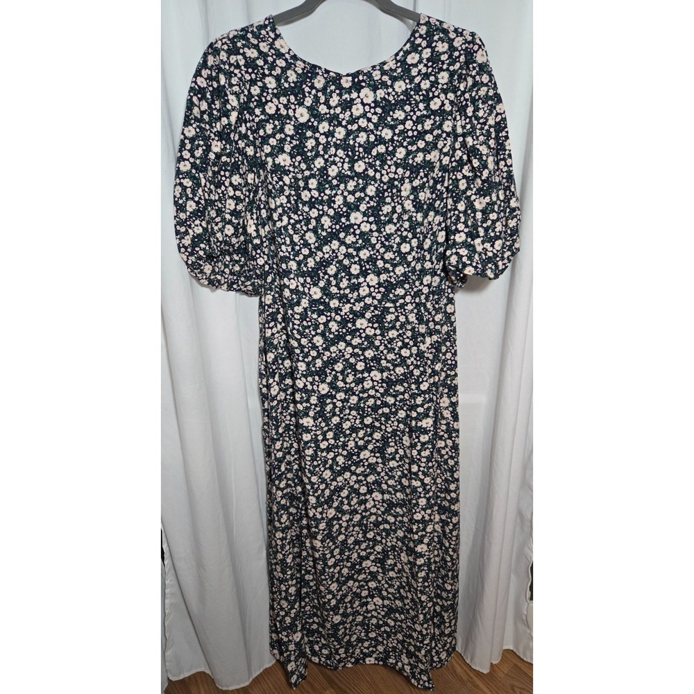 Sz 3X Floral Puff Sleeve Smocked Back Maxi Dress Old Navy Cottagecore Prarie